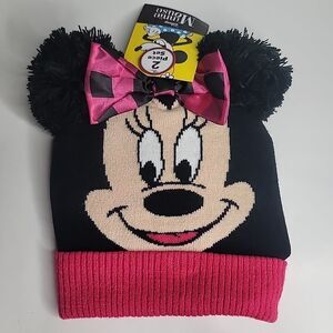Disney Minnie Mouse GIRLS Hat And Glove Set Pompom Ears Bow
